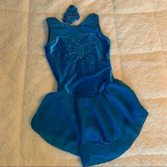 Blue Velour Figure  Skating Dress - Picture 1 of 11